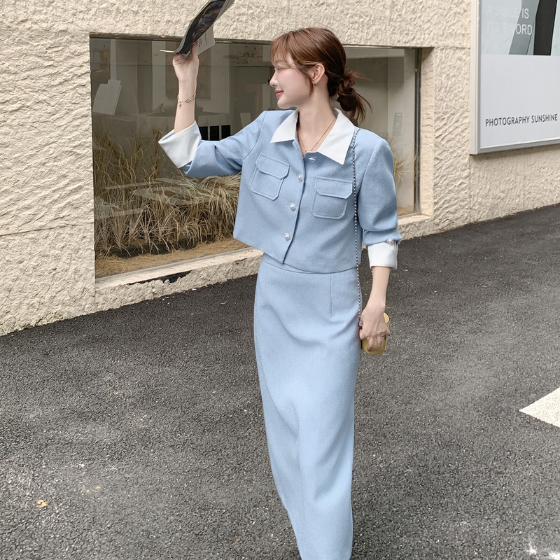 法式小香风撞色外套套装女2025秋季新款超火好看减龄半身裙两件套,女装套装/套裙,茜茜公主