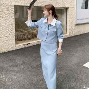 法式小香风撞色外套套装女2025秋季新款超火好看减龄半身裙两件套图片