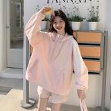 粉色休闲运动套装女2025夏季新款洋气减龄连帽防晒上衣短裤两件套，女装运动套装，茜茜公主
