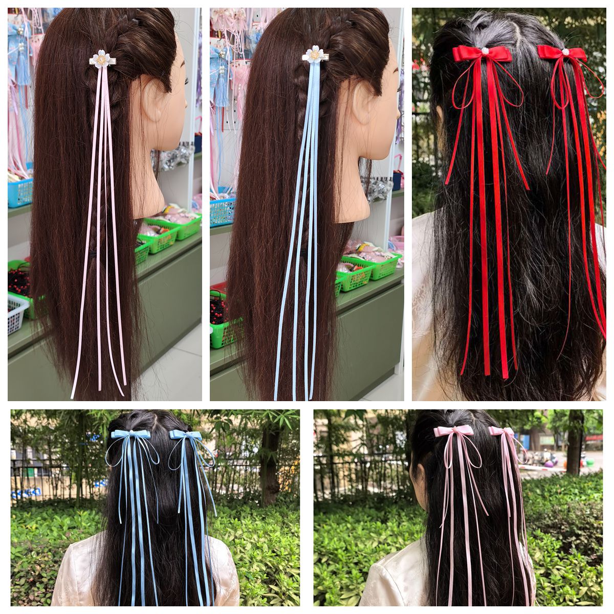 中秋节国庆节古风汉服发饰长丝带发夹蝴蝶结头饰中国风女古装头饰