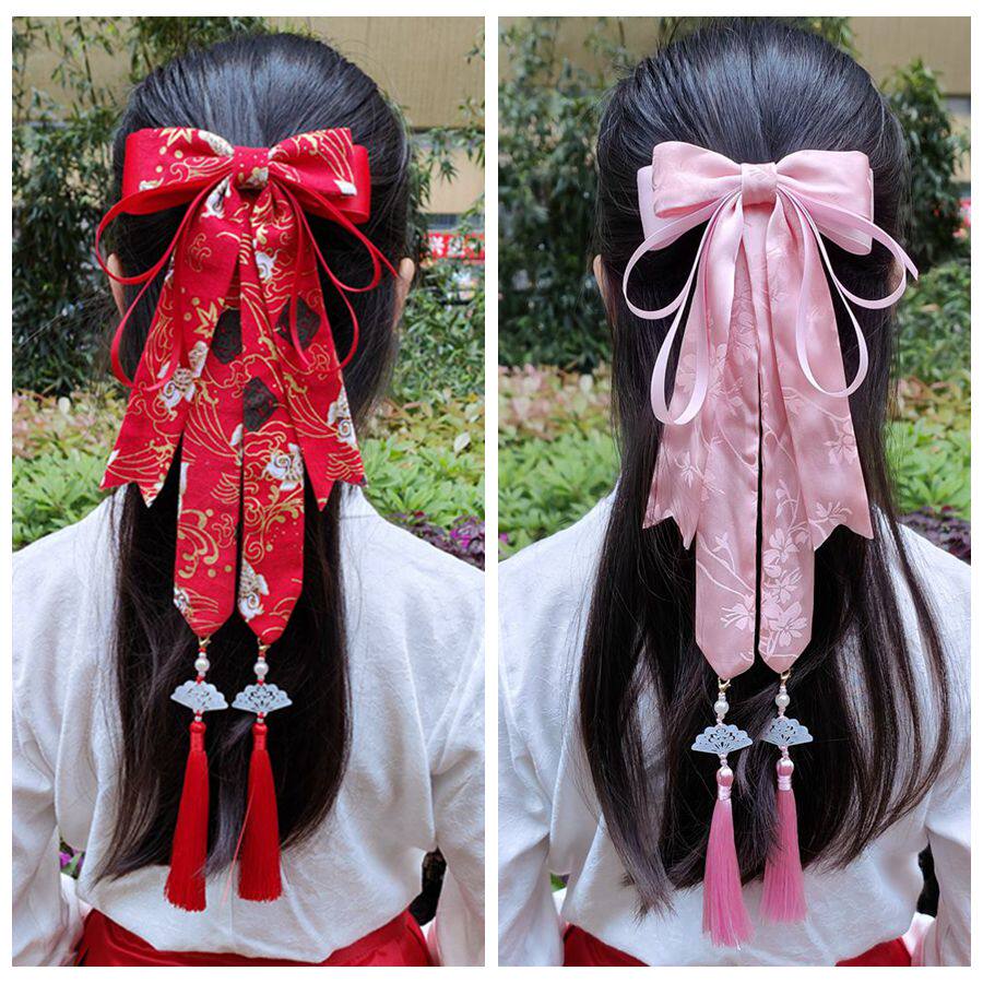 大蝴蝶结发夹长飘发带古风汉服学生儿童发饰表演头饰女马面裙头花