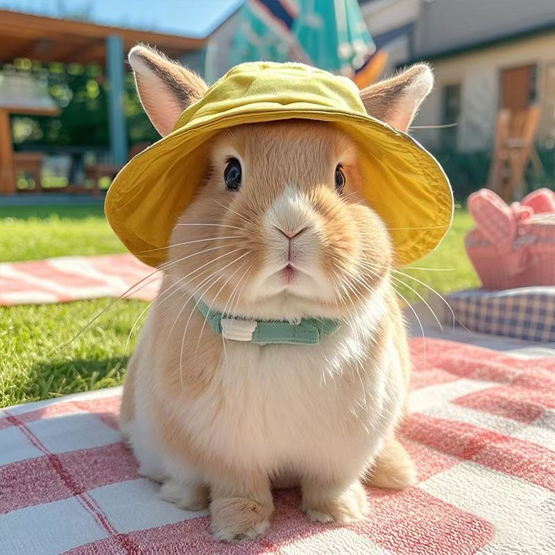 兔子帽子可爱露耳朵夏季透气猫咪狗狗渔夫帽夏季遮阳帽网红拍照帽