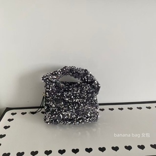 时尚 个性 简约亮片珠片满天星褶皱云朵复古手提女包包小 新品 新款