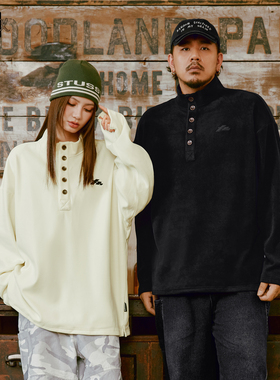 NMAX大码潮牌男装25年冬季新款绒感小高领半门襟打底宽松长袖T恤