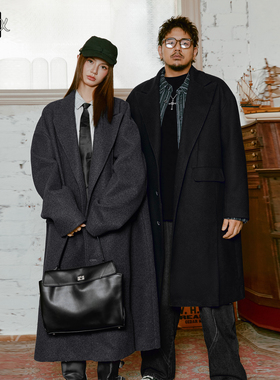 NMAX大码潮牌男装25年冬季新款大翻领纯色中长款外套加厚毛呢大衣