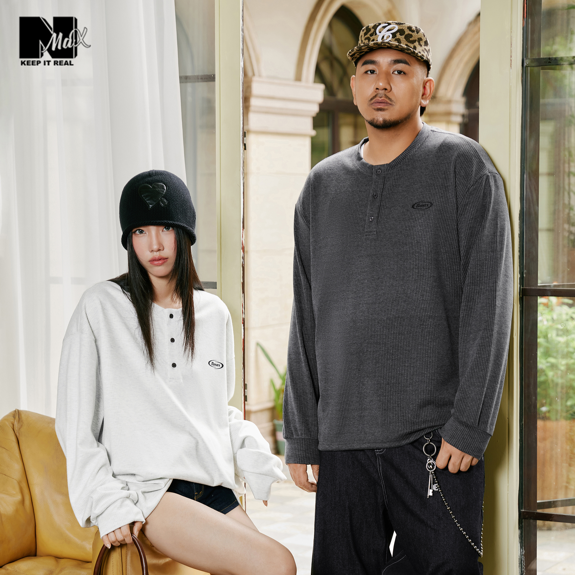 大码潮牌复古条纹字母刺绣长袖t