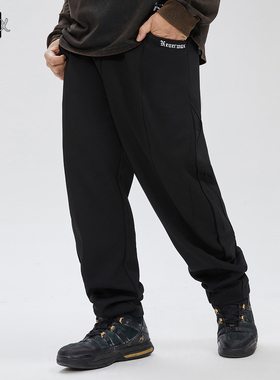 NMAX大码潮牌男装黑色运动裤秋季舒适束脚卫裤字母刺绣高街长裤