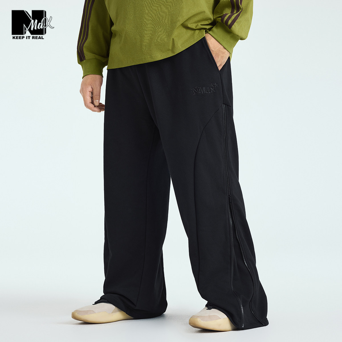 NMAX大码潮牌男装25年秋季280G针织卫弯刀裤侧缝拉链设计休闲裤,男装,卫裤,淘宝优惠券,粉丝福利购,淘宝优惠卷