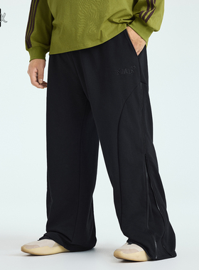 NMAX大码潮牌男装25年秋季280G针织卫弯刀裤侧缝拉链设计休闲裤