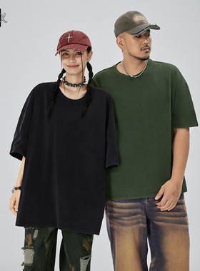 NMAX大码潮牌男装25年夏复古做旧水洗T恤多色加肥加大百搭打底衫