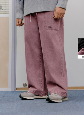 NMAX大码潮牌男装26年春季新款抽绳松紧腰宽松直筒加大做旧牛仔裤
