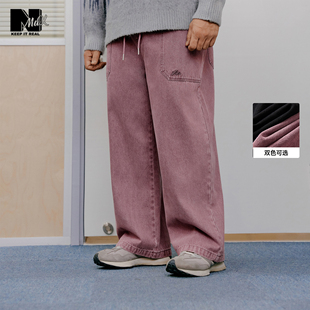 NMAX大码潮牌男装26年春季新款抽绳松紧腰宽松直筒加大做旧牛仔裤