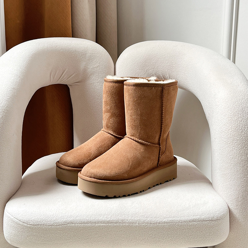 厚底中筒经典雪地靴2024新款保暖女河南桑坡村真皮真毛羊皮毛一体,女鞋,时尚雪地靴,淘宝优惠券,粉丝福利购,淘宝优惠卷