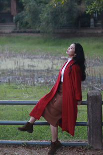 菱格·殷红●定制子沫记汉服宋制女装麝皮绒外套直领对襟袄飞机袖