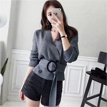 外套女 境跨领V双排扣女装 冬季 短款 毛衣2019韩版 针织开衫 气质新品