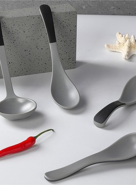 黑色塑料小勺子密胺仿瓷长柄勺磨砂餐厅饭店商用调羹拉面日式汤勺