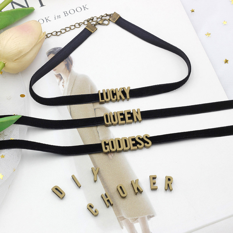 私人定制丝绒字母姓名项圈ins