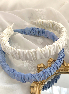 褶皱发箍女高级感秋冬网红2022年新款蓝白色高颅顶头箍高级感气质