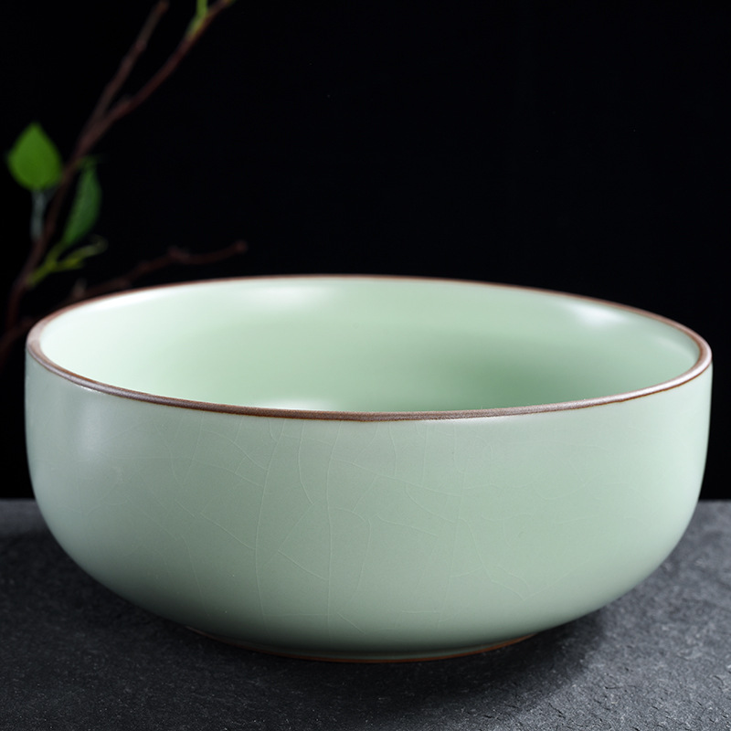 时尚汝窑圆形烟灰缸大容量 家用客厅新中式复古多功能茶渣废水缸