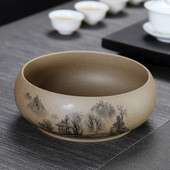 高颜值粗陶烟灰缸大容量双面图 桌面多功能垃圾缸 家用客厅新中式