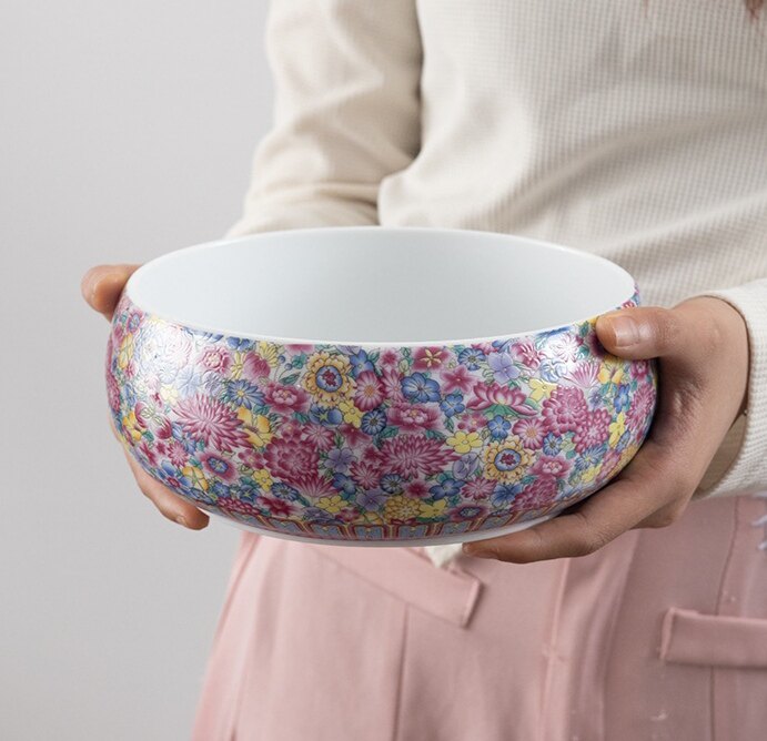 创意中式珐琅彩瓷烟灰缸大码 家用客厅轻奢高端 多功能垃圾果皮缸