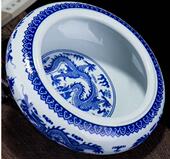 景德镇装 龙纹加厚青花瓷笔洗花盆鱼缸 饰烟灰缸大容量家用客厅老式