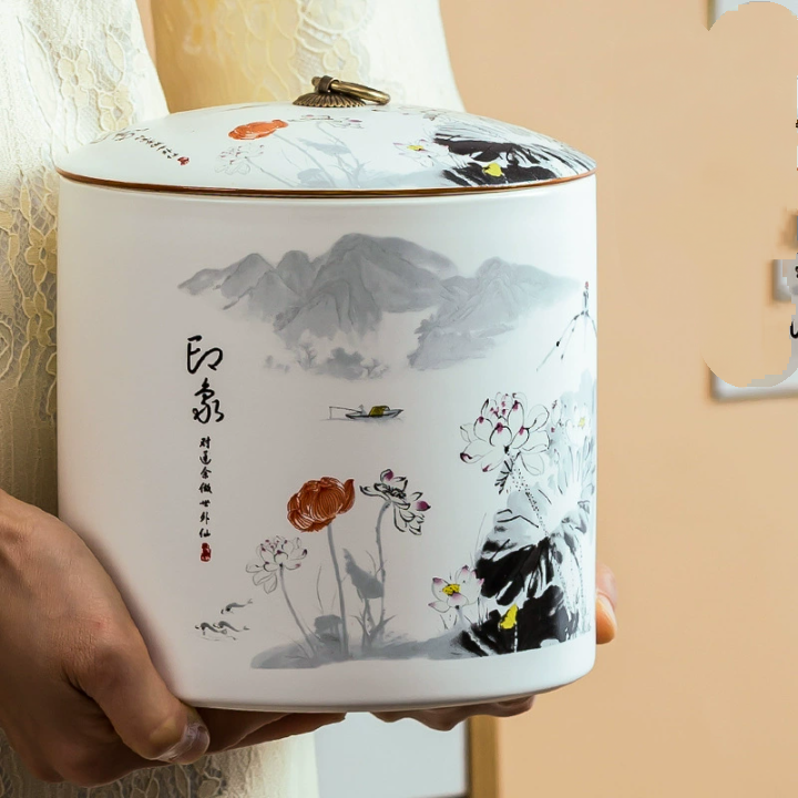 创意中式陶瓷茶叶罐大号 家用客厅复古防潮 多功能储物糖罐包装罐