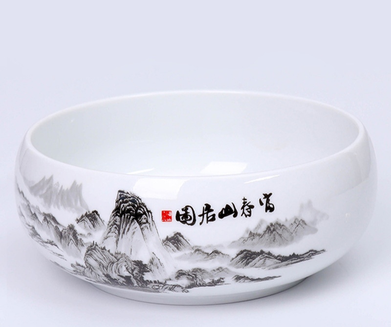 创意陶瓷烟灰缸大号防飞灰 家用客厅居山图摆件 多功能垃圾收纳缸