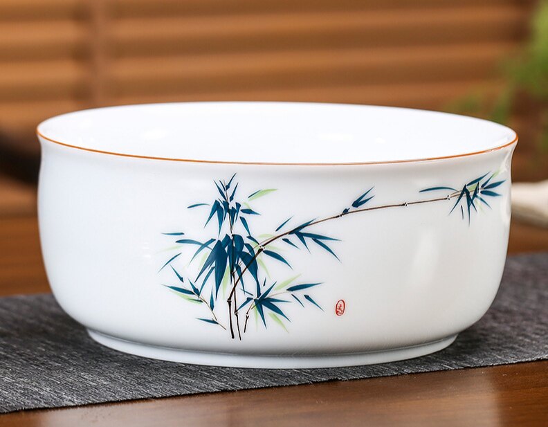 创意轻奢中式手绘白瓷多功能大码烟灰茶渣废水缸 家用垃圾收纳缸