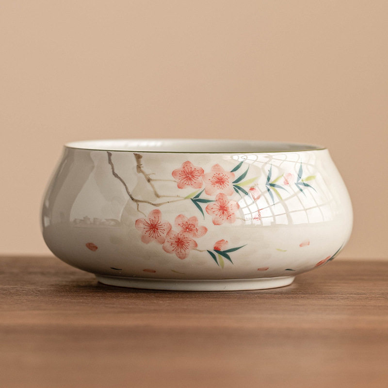创意中式复古手绘陶瓷烟灰缸大码 轻奢家用客厅多功能垃圾果皮缸