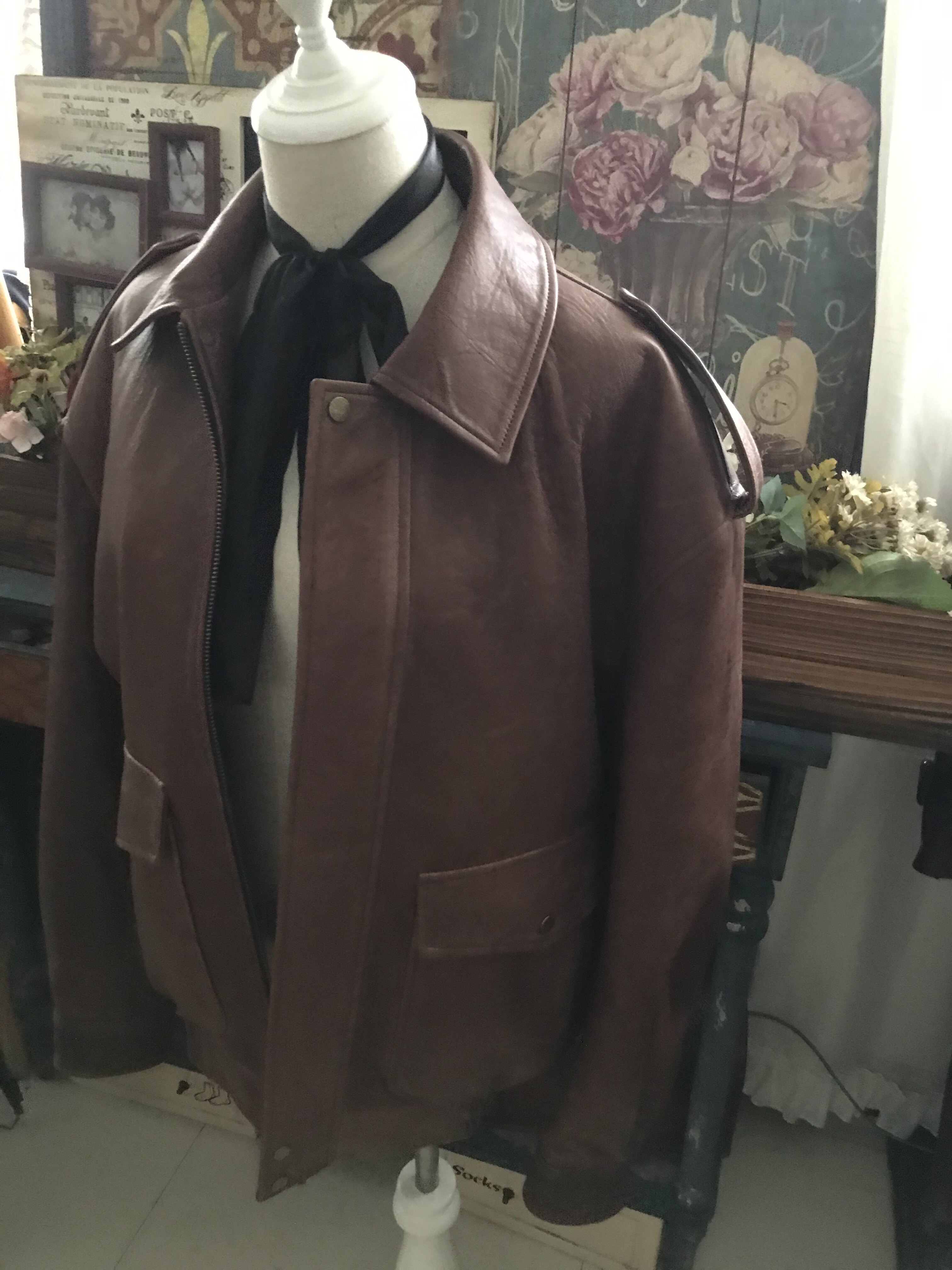 现1捡漏美国进口绵羊皮蜡染工艺复古美拉德飞行服真皮老钱皮衣
