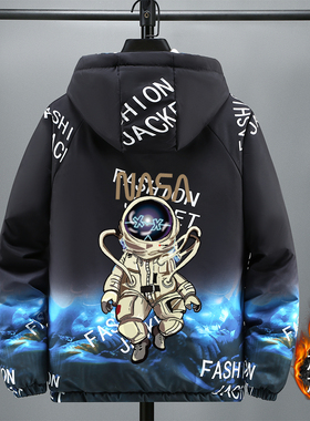 秋冬季青少年学生加绒棉衣外套男孩宽松保暖棉服潮流帅气百搭棉袄