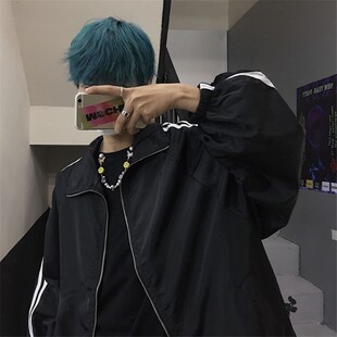 情侣外套女春秋棒球服学生韩版潮宽松chic港味复古百搭条纹防晒衣