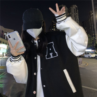 情侣款棒球服休闲外套女春秋潮美式复古炸街原宿休闲运动夹克上衣