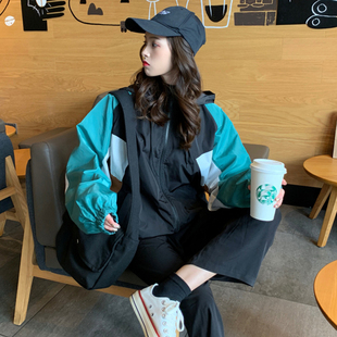 棒球服外套女春秋街头hiphop嘻哈宽松韩版外套连帽防晒衣bf原宿风