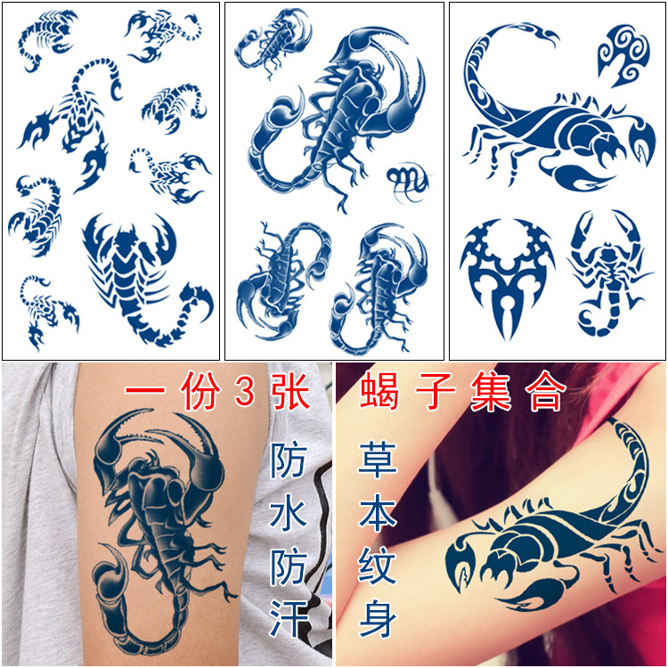 半永久草本纹身贴蝎子男女防水持久仿真刺青胸口虎口手臂小腿花臂