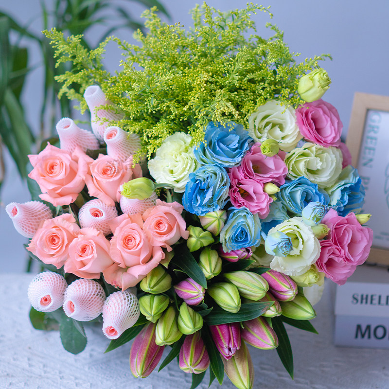 【玫瑰百合】粉玫瑰+香水百合+洋桔梗1扎+配草云南鲜花,鲜花速递/花卉仿真/绿植园艺,周期订阅鲜花,淘宝优惠券,粉丝福利购,淘宝优惠卷