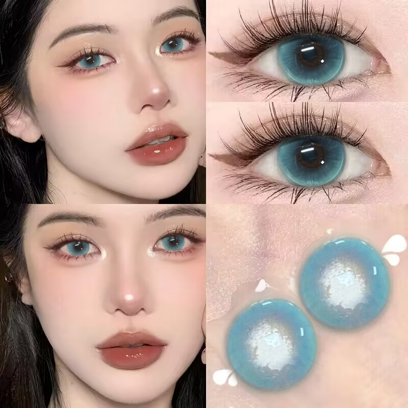 【爆款】蓝色美瞳日抛大小直径彩色隐形眼镜带度数显色正品6st