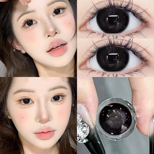 big大黑美瞳一年抛自然款黑色纯黑日常隐形眼镜大直径半年抛盒st