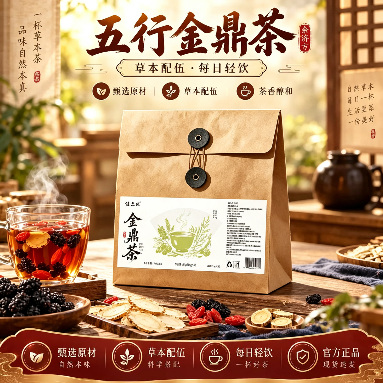 金仙茶五行金鼎茶官方旗舰店仙料人参桑葚枸杞茶男士养生茶4xk