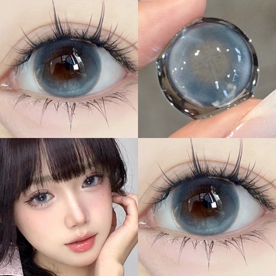 冰泪光美瞳蓝色大直径半年抛2片装无锁边带度数彩色隐形眼镜6tb