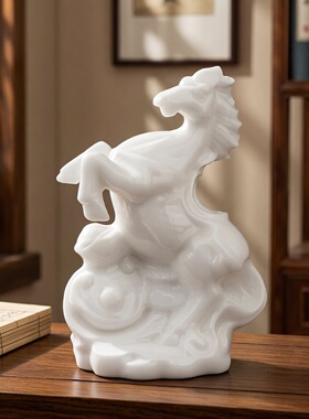 天然白玉生肖马摆件立马家居办公室桌面装饰品送领导乔迁新居礼物