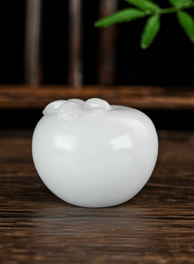 天然白玉石苹果摆件家居装饰品玉石雕刻工艺品客厅酒柜把件吉祥物