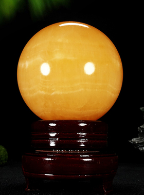 天然米黄玉风水球摆件玉石圆球家居玄关客厅酒柜院子装饰礼品摆设