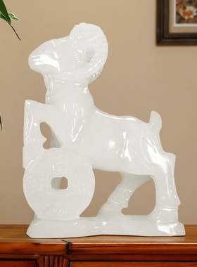 天然玉石雕刻生肖羊摆件吉祥家居客厅电视柜中式玉雕工艺品摆设