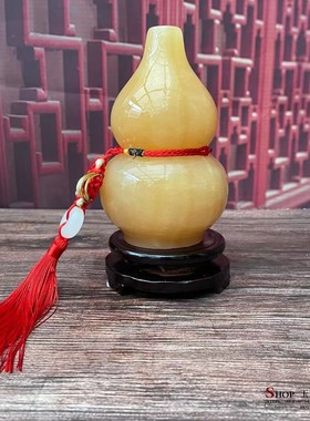 天然米黄玉葫芦摆件福禄寿家居玄关客厅书架办公桌工艺品装饰摆设
