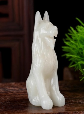 天然玉石狗摆件十二生肖狗家居客厅酒柜办公室装饰品开业礼品摆设