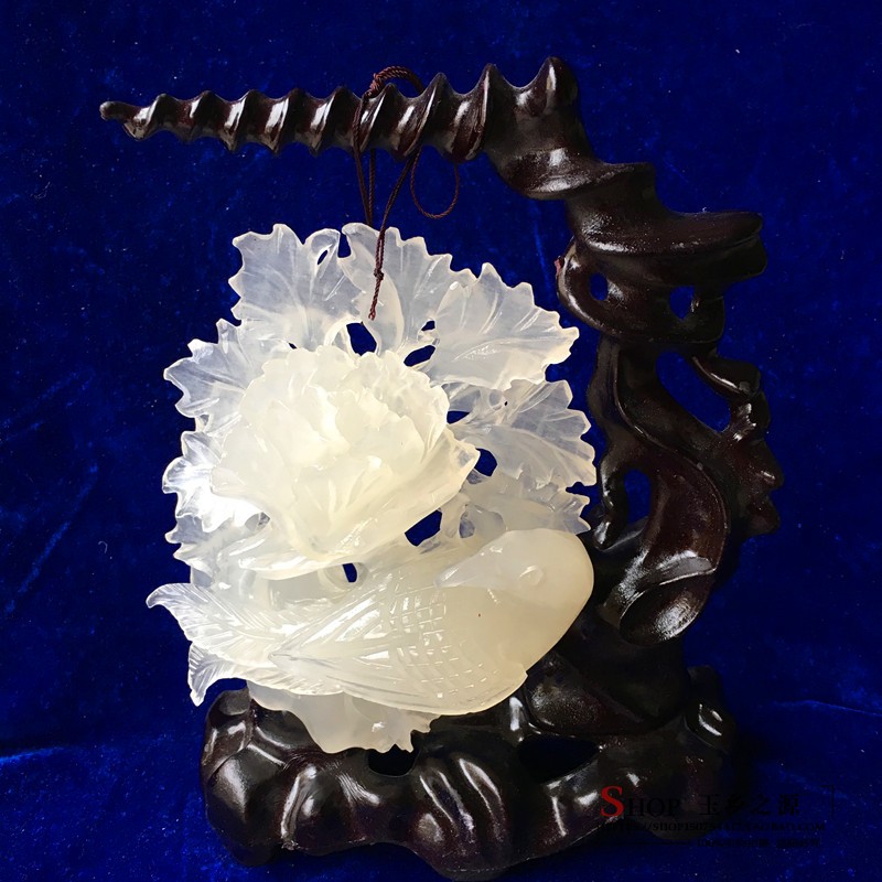 天然阿富汗玉鸟语花香玉石摆件花鸟玉雕结婚礼物商务装饰礼品摆设