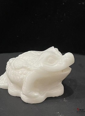 天然白玉三足金蟾摆件开家居客厅办公室业乔迁送礼装饰品礼品摆设