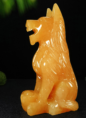 天然黄玉狗风水摆件大狼狗十二生肖玉石招财吉祥物家居酒柜装饰品